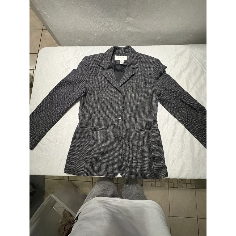 Vintage Jones & Co Tweed Blazer Jacket Black Gray Size 6 Made in USA